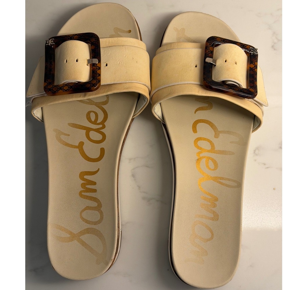 Sam Edelman Womens Adaley Leather Buckle Platform Slide Sandals Cream Beige 10 - Picture 7 of 10